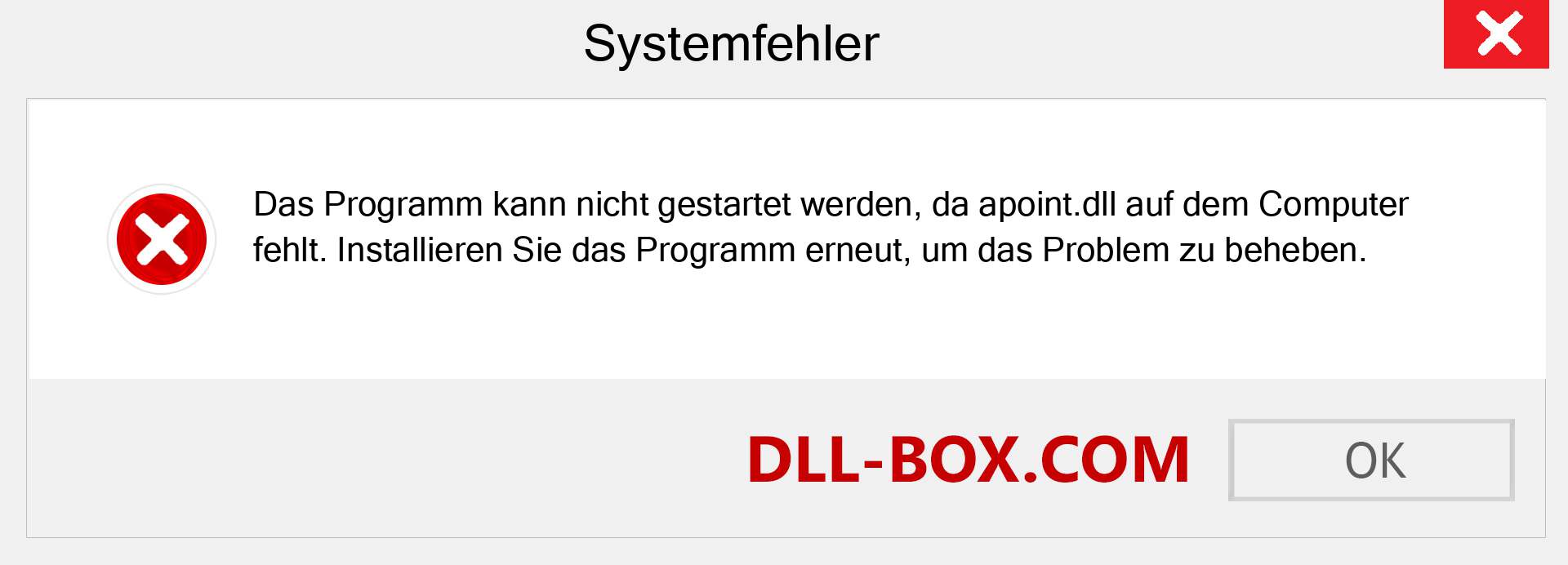 apoint.dll-Datei fehlt?. Download für Windows 7, 8, 10 - Fix apoint dll Missing Error unter Windows, Fotos, Bildern